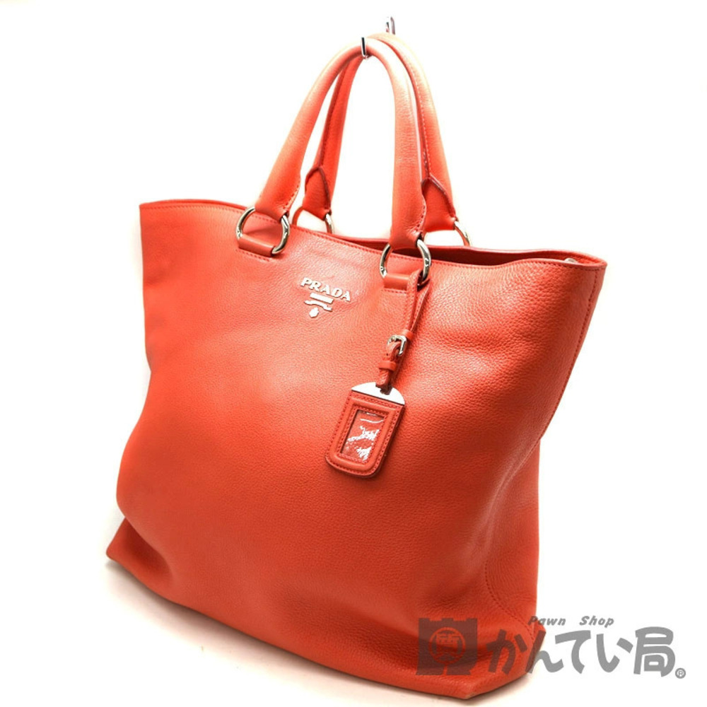 PRADA Doctors Bag Handbag Shoulder Orange Leather